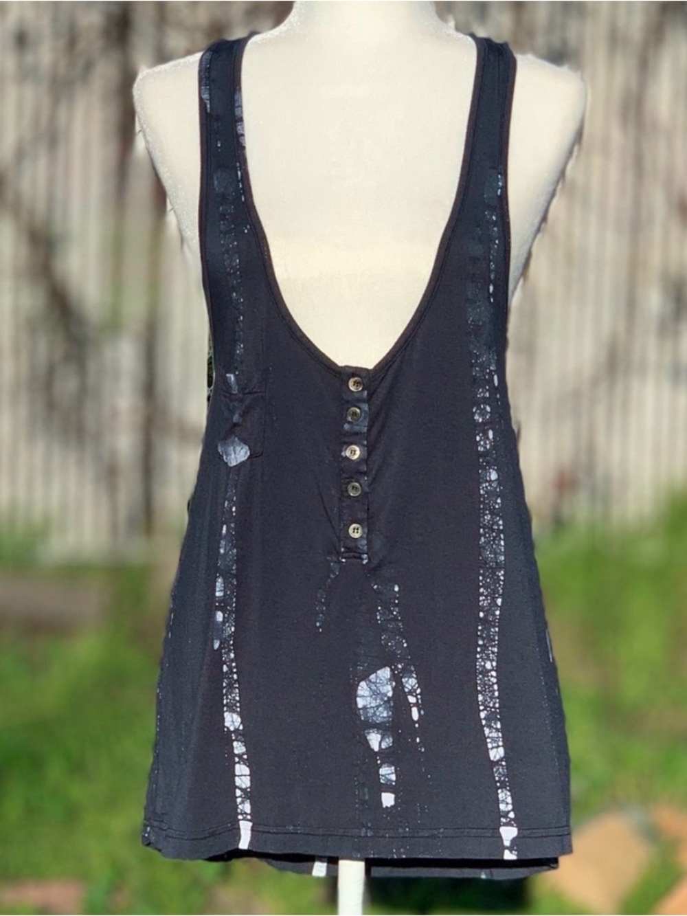 Patterson J. Kincaid Blue & White Tie-Dye Stripe Racerback Tunic Tank Top, M